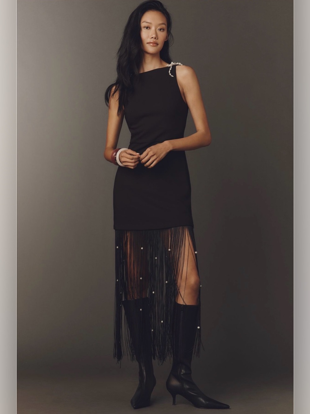 Anthropologie x En Saison Leah Fringe-Hem Pearled Mini Dress NWT